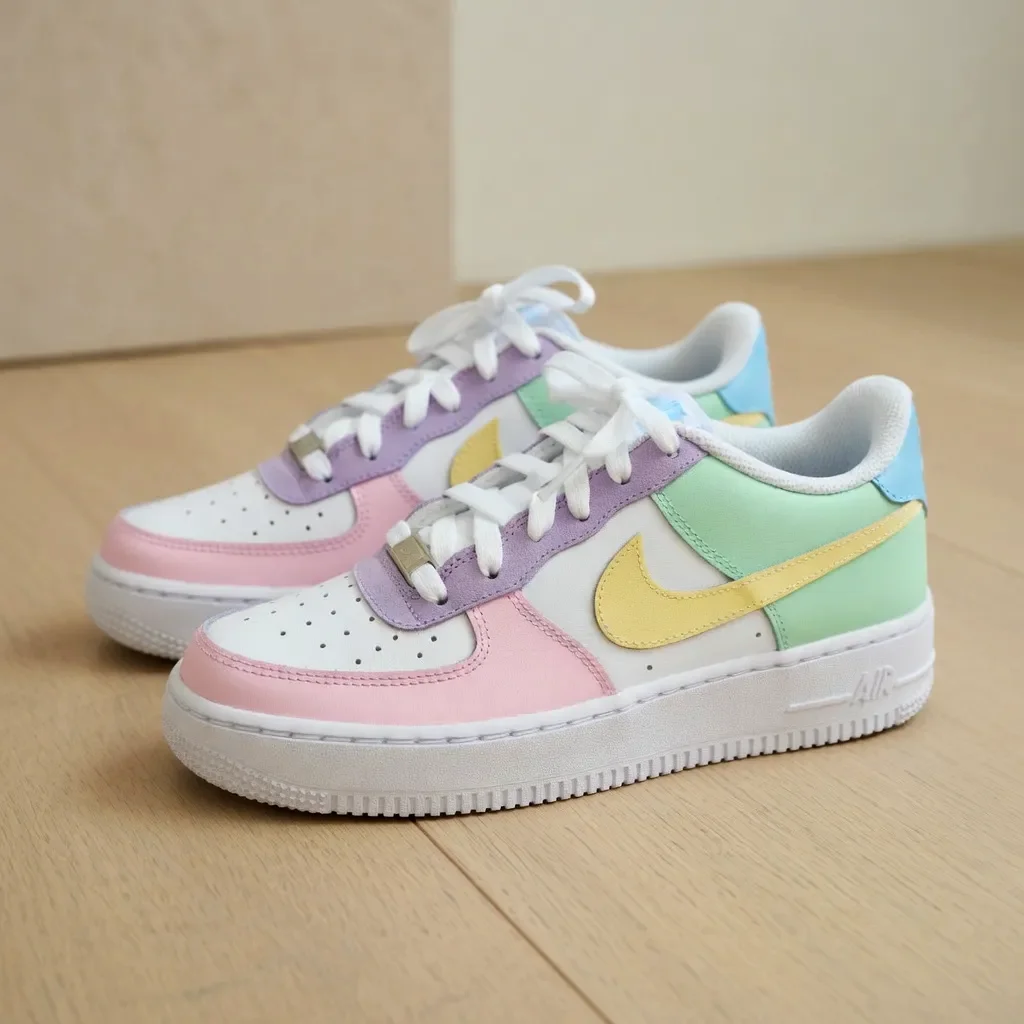 Custom Air Force 1 Low Orange Green Clean Colorblock Hand Painted Sneakers 001