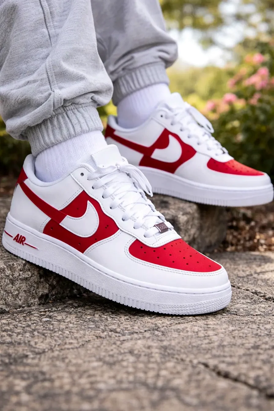 Custom Air Force 1 Low Orange White Pattern Detail Hand Painted Sneakers 001