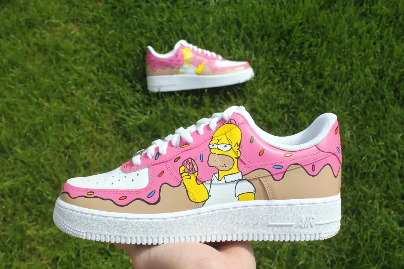 Custom Air Force 1 Low Pink Cartoon Donut Drip Hand Painted Sneakers 001