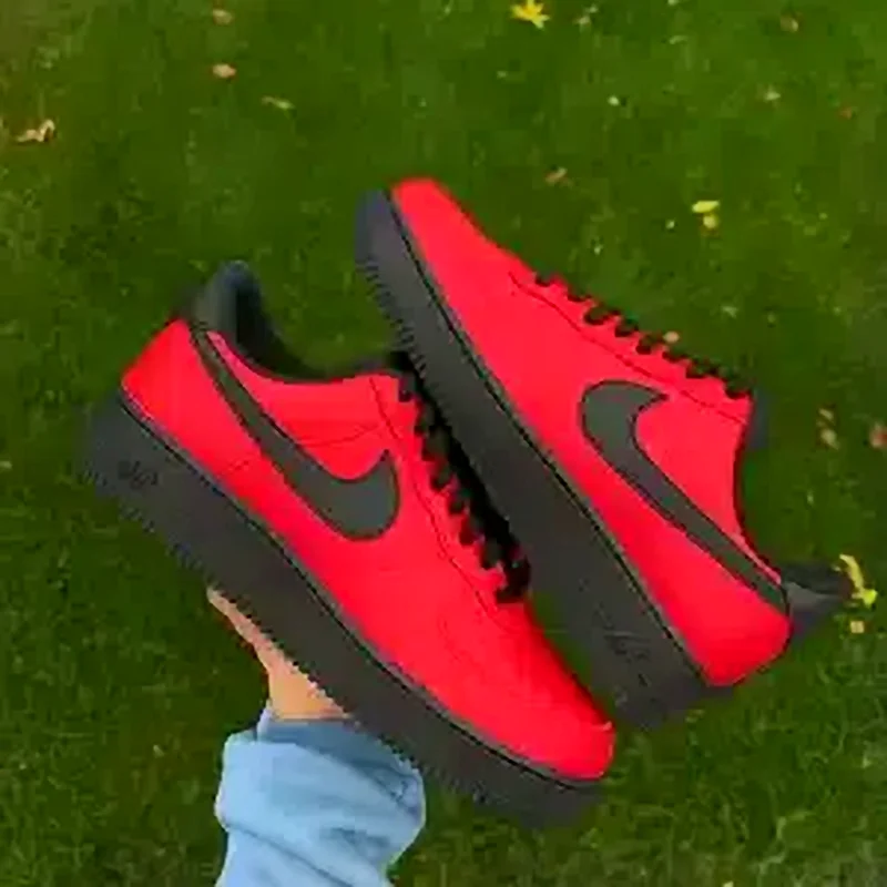 Custom Air Force 1 Low Red Black Drip Hand Painted Sneakers 002