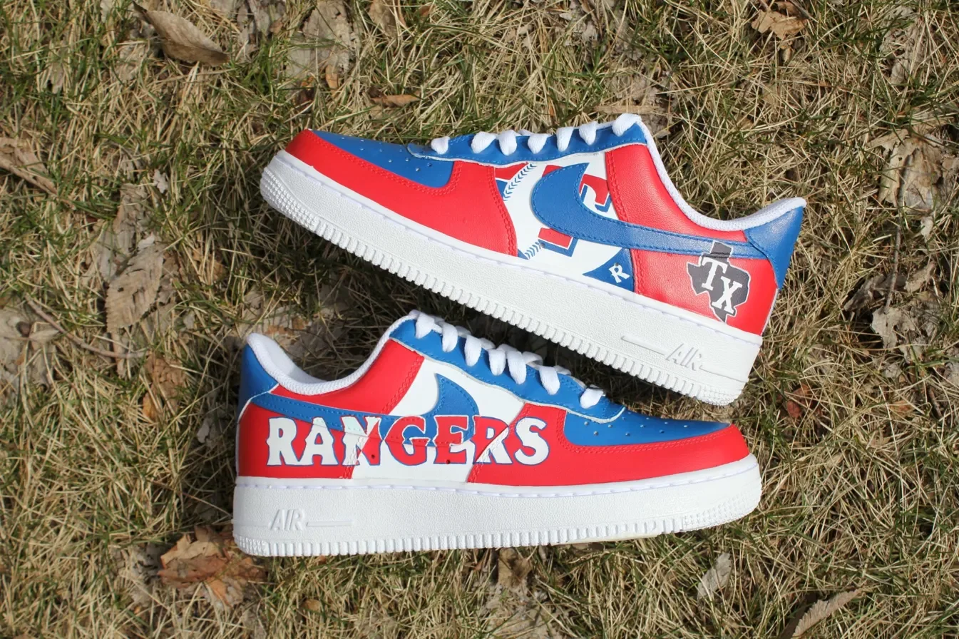 Custom Air Force 1 Low Red Blue City Name Colorblock Hand Painted Sneakers 001