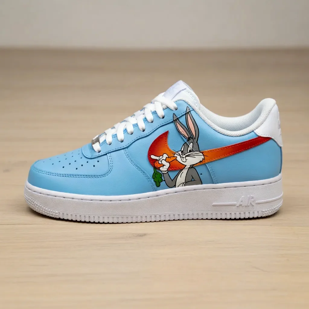 Custom Air Force 1 Low Red Blue Two Tone Colorblock Hand Painted Sneakers 001