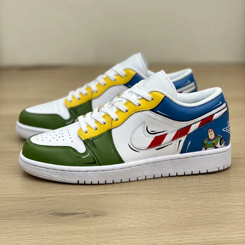 Custom Air Force 1 Low Red Teal Pattern Detail Hand Painted Sneakers 001