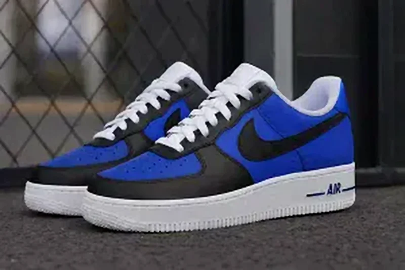 Custom Air Force 1 Low Royal Black Colorblock Hand Painted Sneakers 001
