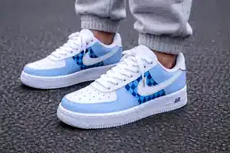 Custom Air Force 1 Low Sky Blue Cloud Swoosh Hand Painted Sneakers 001