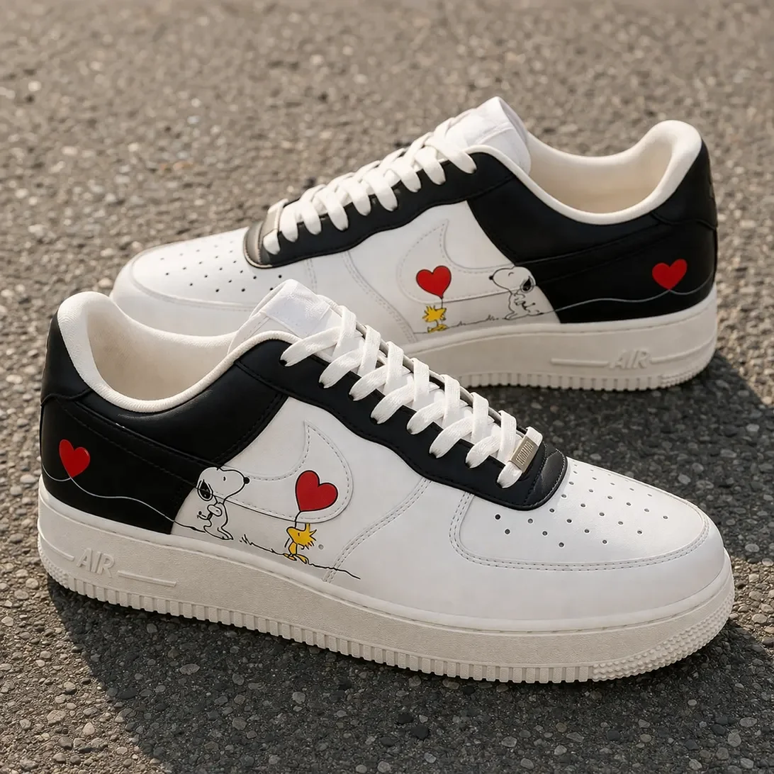 Custom Air Force 1 Low Tan Black Hand Painted Art Hand Painted Sneakers 001