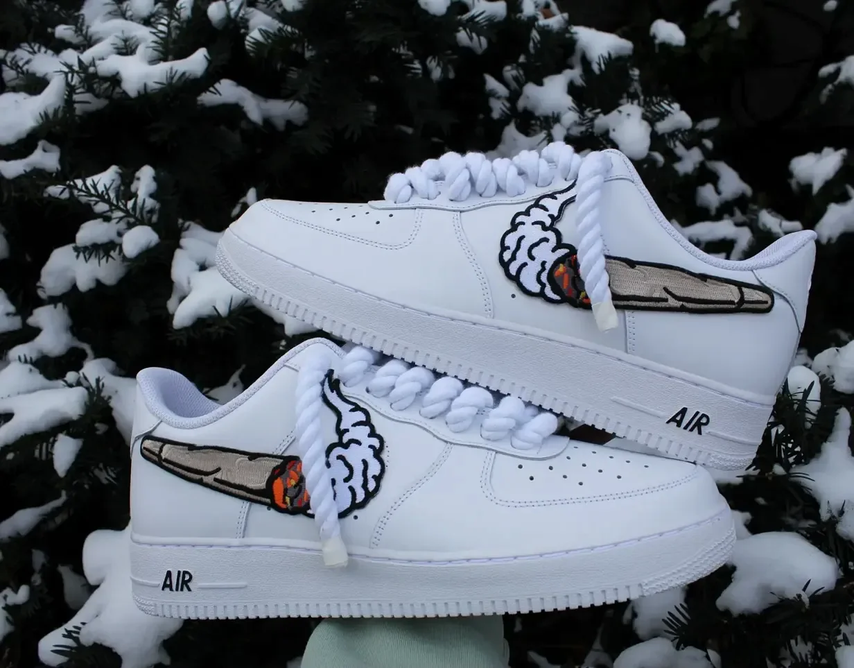 Custom Air Force 1 Low White Black Wing Graphic Hand Painted Sneakers 001