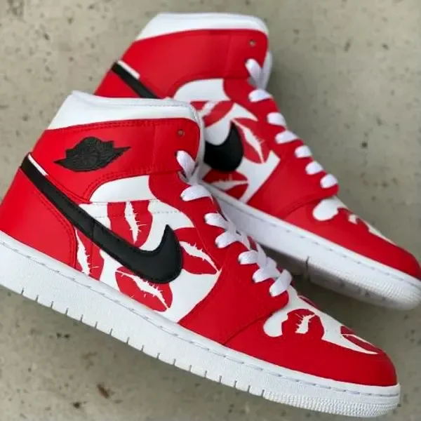 Custom Jordan 1 High Red Black Classic Colorblock Hand Painted Sneakers 001